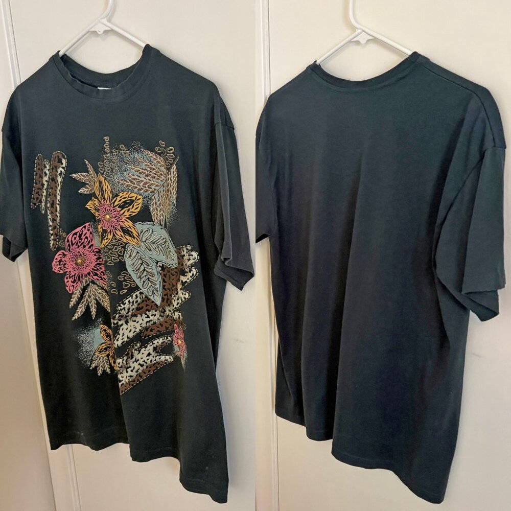 Vintage Oversized Animal Print Floral Tee Basic Editions Size Med